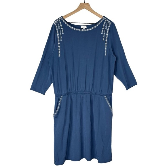 Garnet Hill Dress XL Casual Pull On 3/4 Sleeve Cottagecore Boho Embroidered Soft - Picture 1 of 12